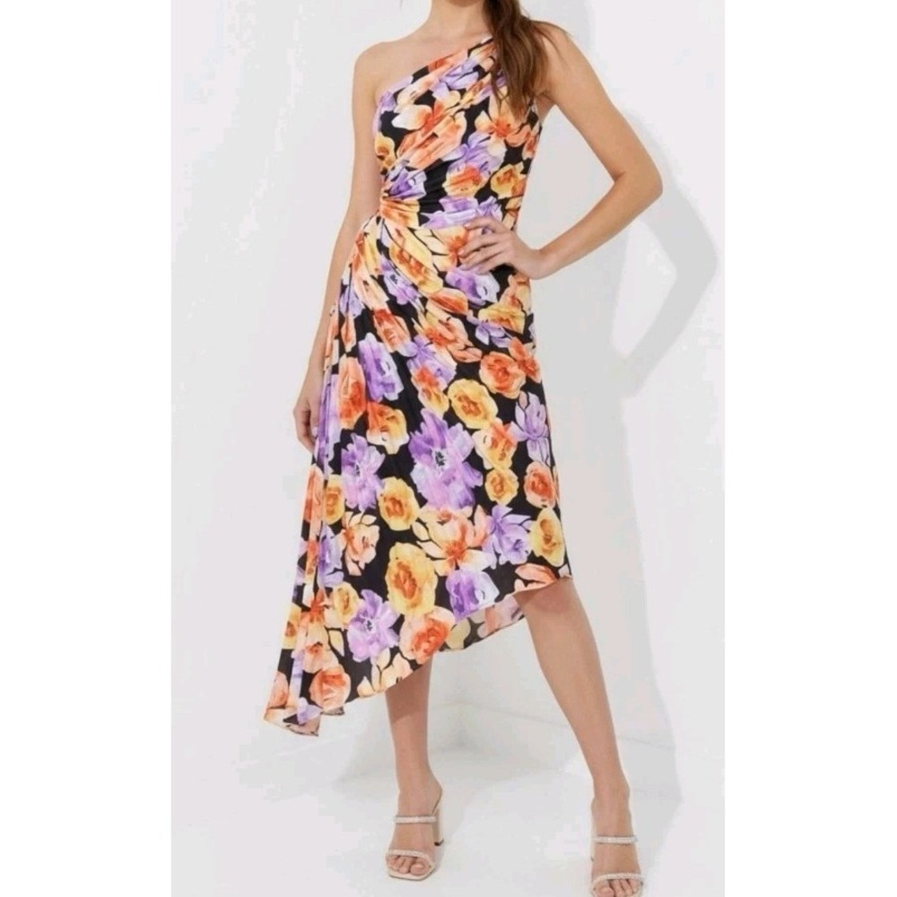 Anthropologie Geisha Designs Floral Midi Dress Asymmetrical One Shoulder M NWT